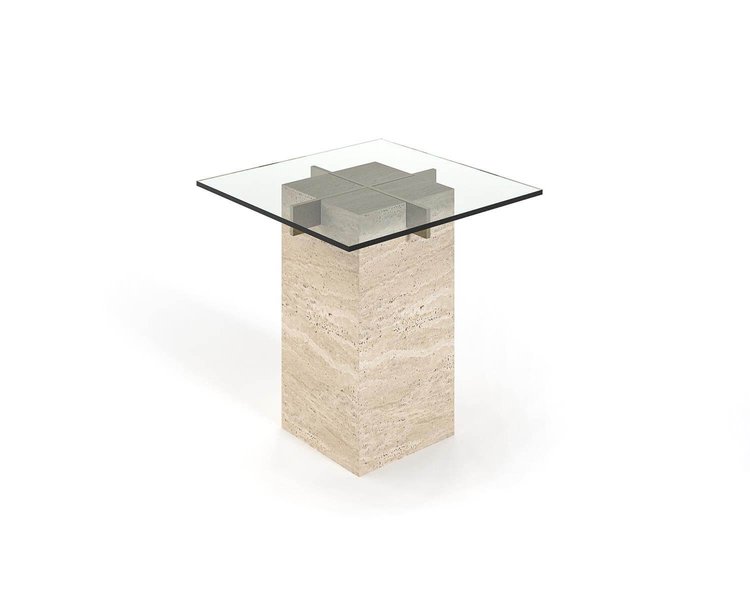 Elegant Travertine Table with Clear Glass Top