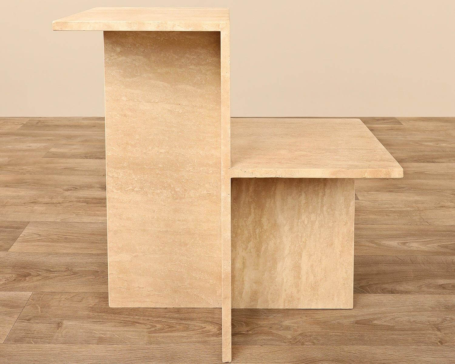 Two-Level Travertine Table with Attached Side Tier